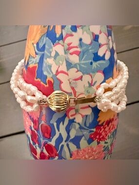 Vintage 5 Strand Freshwater Rice Pearl Bracelet Coquette Estate Gold Tone Clasp
